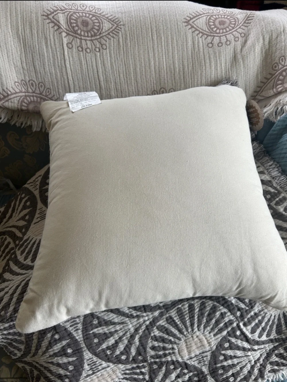Textured Large Throw Pillow NEW! 20 x 20 Solid Natural Cream Raised Boho Floral